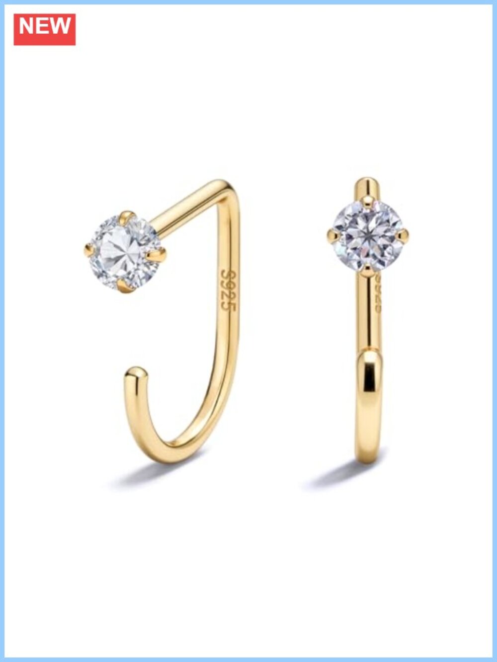 925 Sterling Silver 14K Gold Plated Huggie Half Hoop Earrings